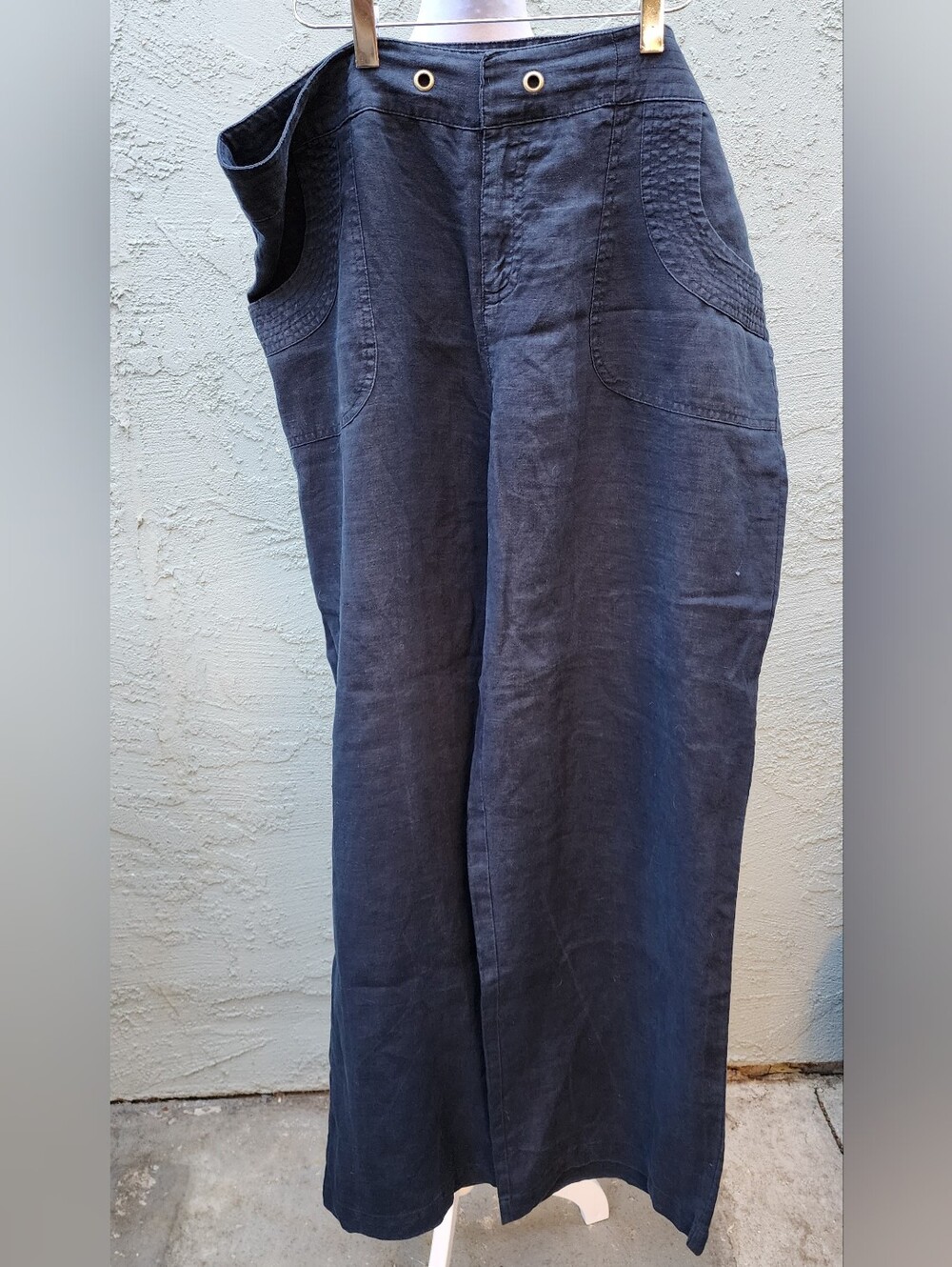 Jones New York Navy Blue Linen Wide Leg Pants Sailor Utility Pockets [16]